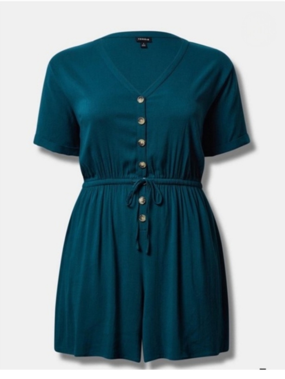Torrid 2x Short Sleeve V-Neck Button Romper in Teal